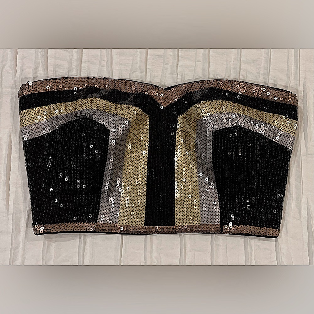 Bebe Strapless Sequenced Crop Top